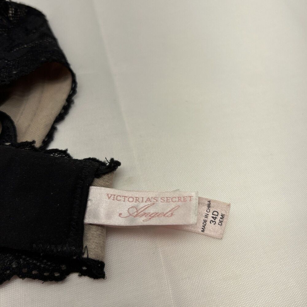 Victoria's Secret Angels Bra Black Lace Semi-Sheer Lightly Lined 34D - Picture 6 of 8